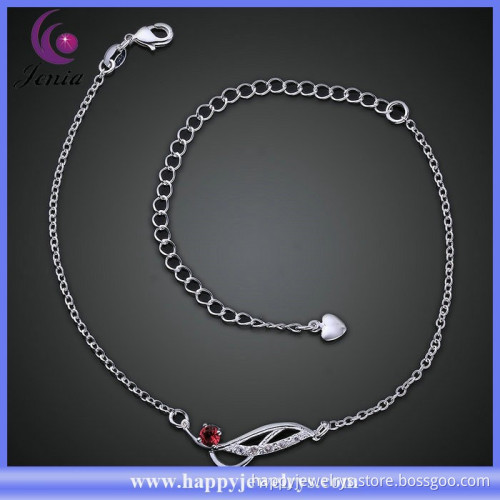 Unique design red zircon charm anklet design 925silver plated fashion jewelry wholesale (CA036-A)